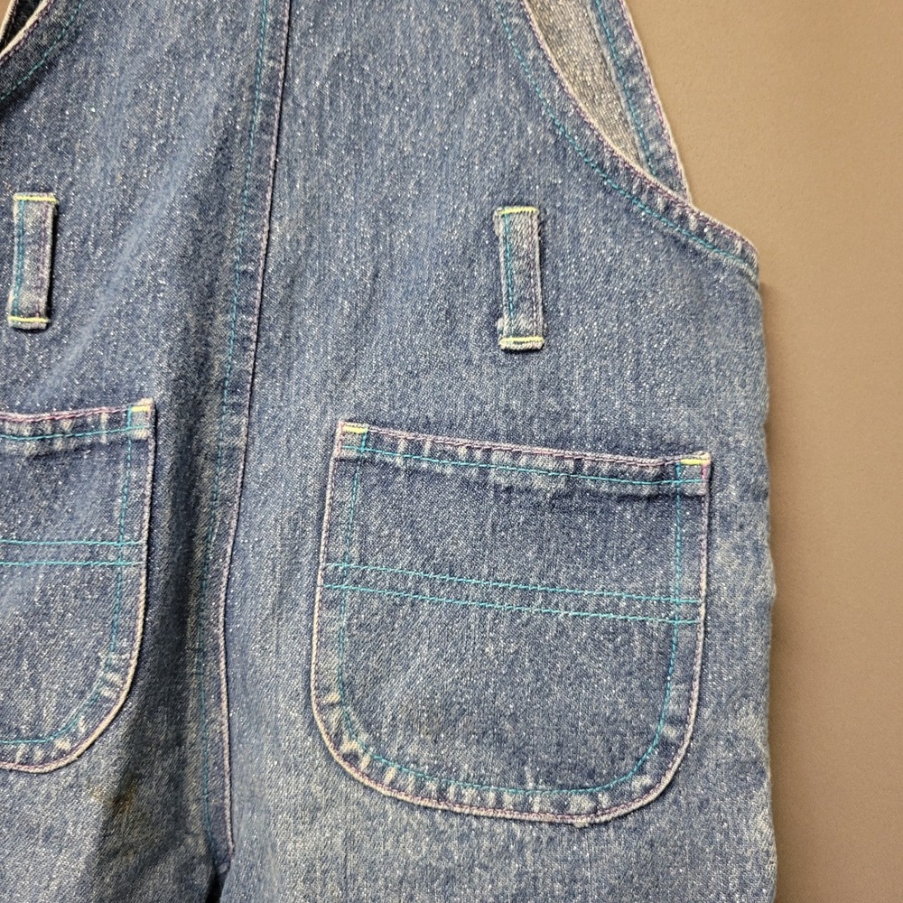 Vintage 90s y2k Girls Denim Overalls Blue Butterfly Floral Embroidered Sparkle 5 - Picture 5 of 8